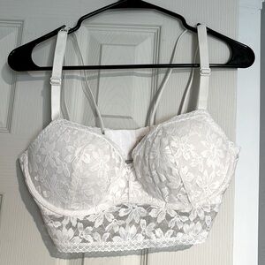 Victoria’s Secret Pink White Laced Push Up Bralette ~Size Large